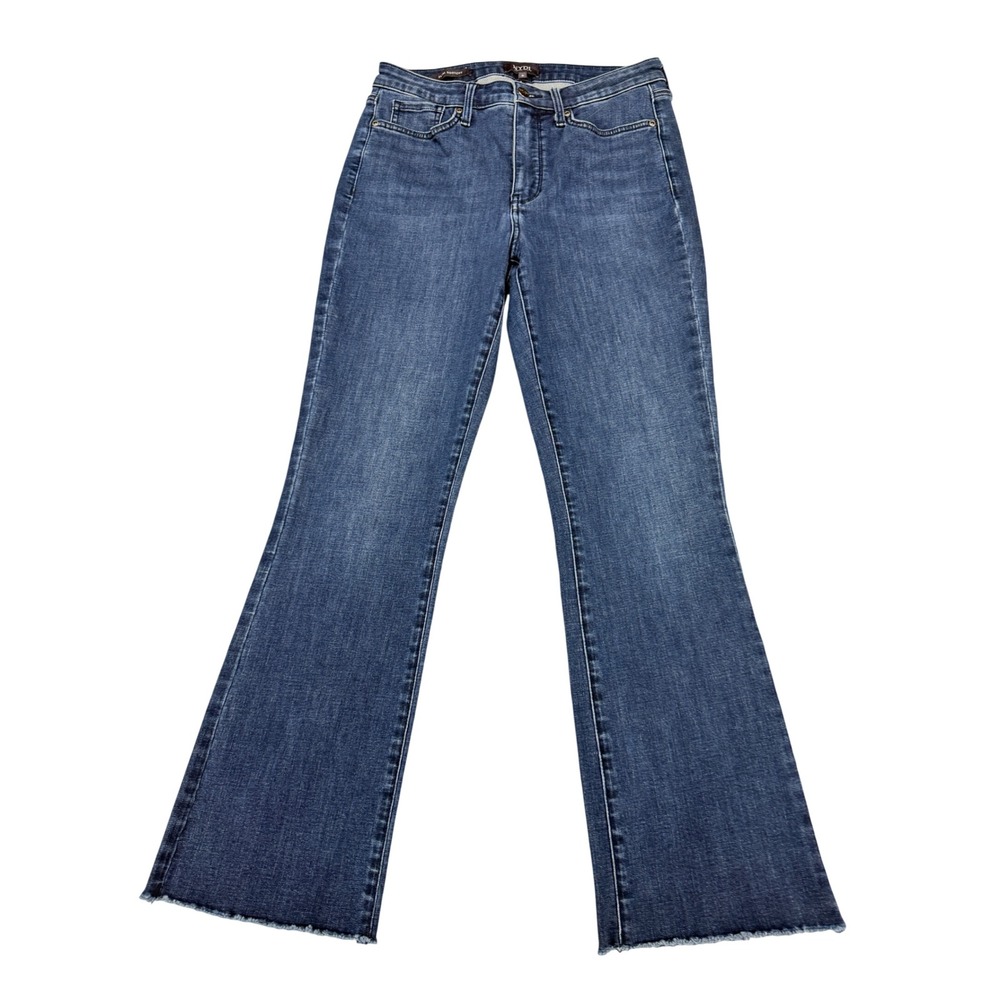 NYDJ Slim Bootcut Jeans Blue Lift Tuck Cool Embrace Raw Hem Size 6